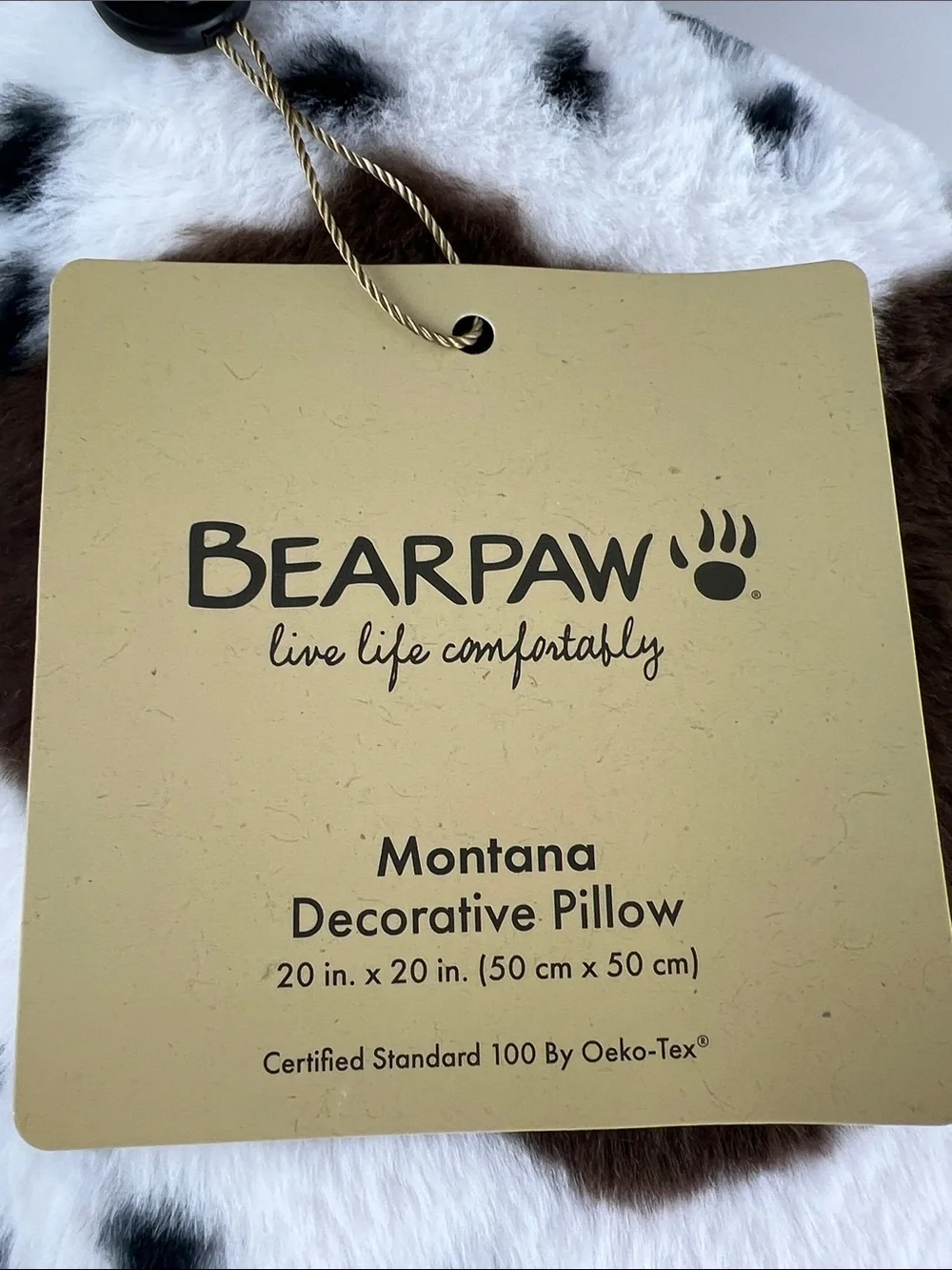 Bearpaw Cow Print Faux Fur Throw Pillows Brown Black White Set of 2 NEW